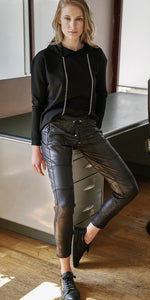 Raffaello Rossi Candy Faux Leather Jersey Jogger Pants in Black