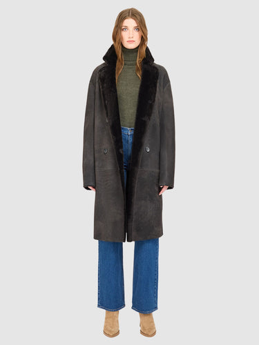 HiSO Elle Reversible Shearling Coat in Black Vintage
