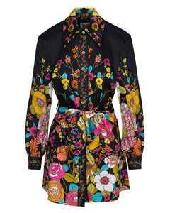 Meghan Fabulous Pixie Button Down Shirt Dress in Black Wildflower