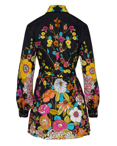 Meghan Fabulous Pixie Button Down Shirt Dress in Black Wildflower
