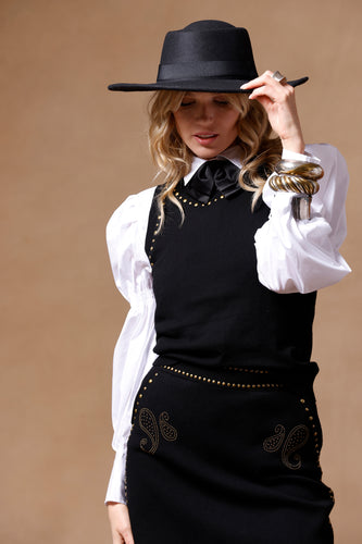 Minnie Rose Western Embellished Knit Tank in Black