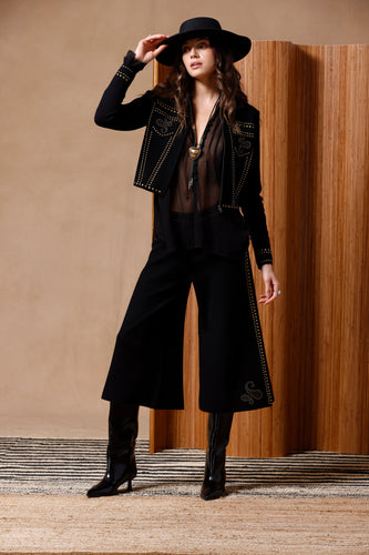 Minnie Rose Western Collared Jacket in Black