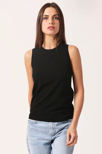 Minnie Rose Viscose Crew Tank in Black