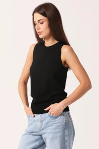 Minnie Rose Viscose Crew Tank in Black