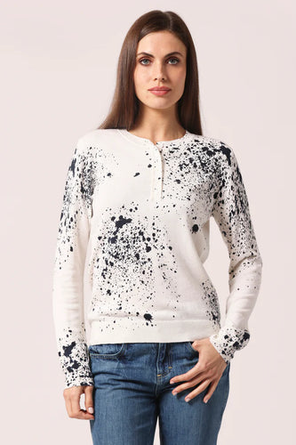 Minnie Rose Paint Splatter Henley in White/Navy