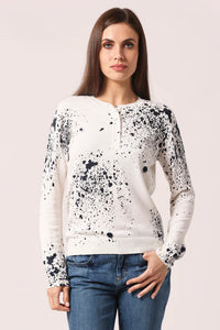 Minnie Rose Paint Splatter Henley in White/Navy