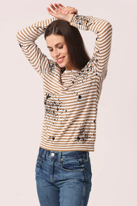 Minnie Rose Paint Splatter Striped Crew in Desert Sand Combo