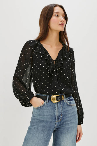 Rails Honora Polk-a-Dot Blouse in Black