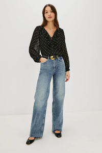 Rails Honora Polk-a-Dot Blouse in Black