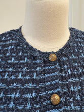 Load image into Gallery viewer, Autumn Cashmere Tweed Fringe Vest in Navy Blue Combo
