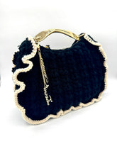 Load image into Gallery viewer, Twinset Crochet Croissant Bag in Black/Parchment
