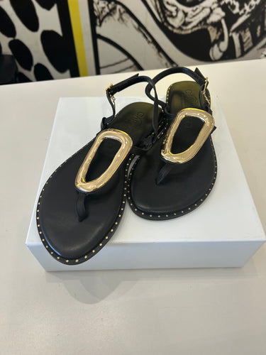 Caryatis Sandal in Black & Gold