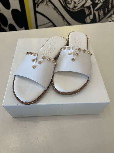 Caryatis White Sandal with Gold Studs