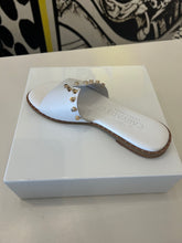 Load image into Gallery viewer, Caryatis White Sandal with Gold Studs
