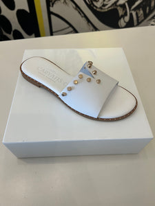 Caryatis White Sandal with Gold Studs