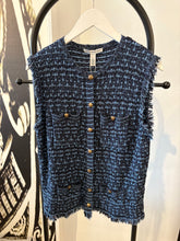 Load image into Gallery viewer, Autumn Cashmere Tweed Fringe Vest in Navy Blue Combo
