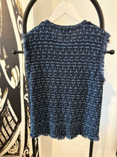Load image into Gallery viewer, Autumn Cashmere Tweed Fringe Vest in Navy Blue Combo
