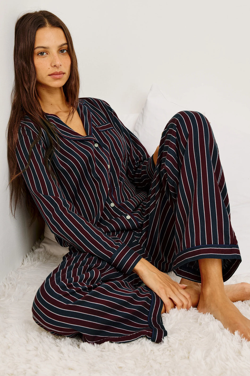 Rails Luna Pajama Set in Navy Oxblood Stripe
