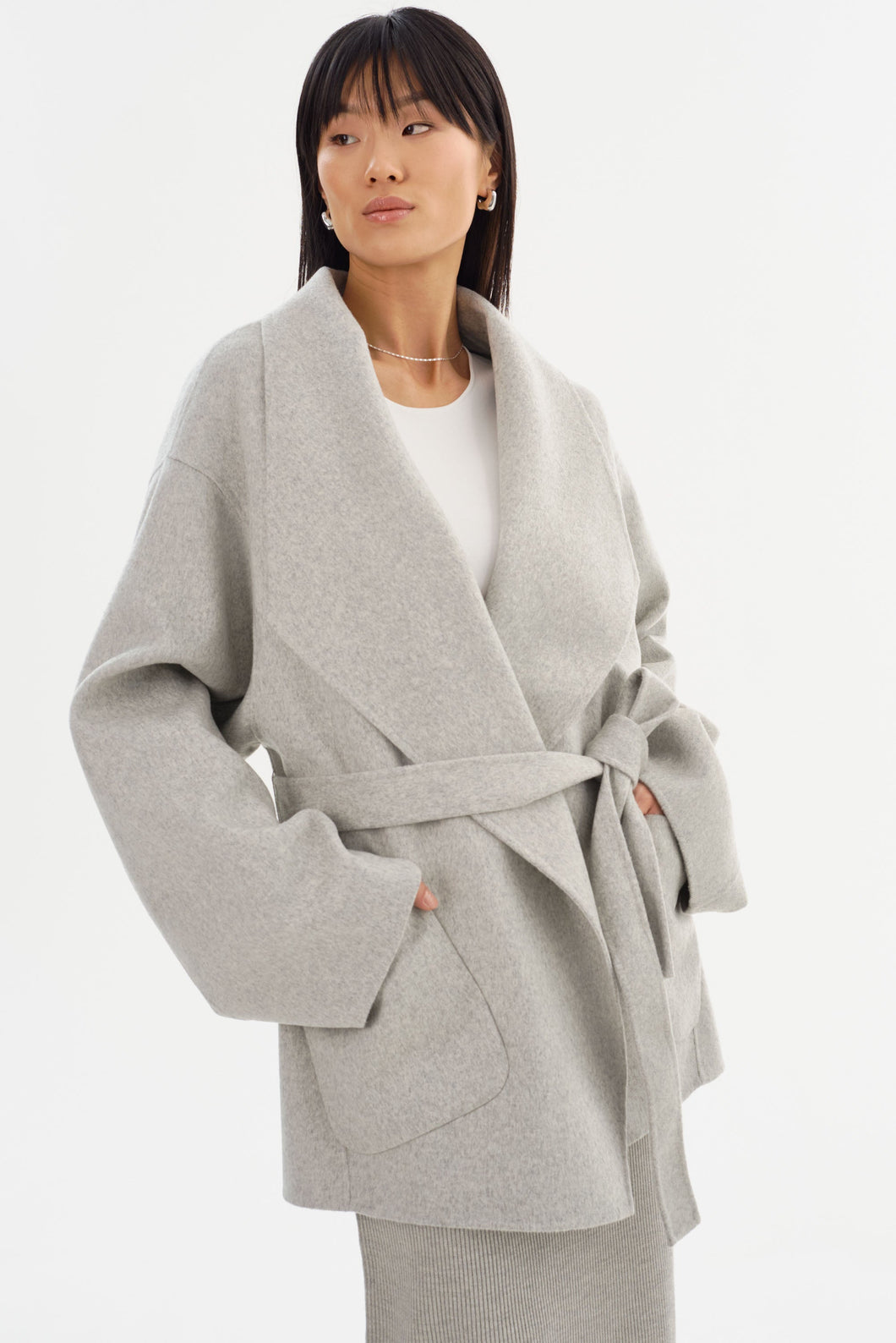 LAMARQUE Mekia Double Face Wool Coat in Light Grey