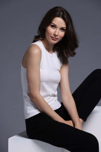 Minnie Rose Viscose Crew Tank in White