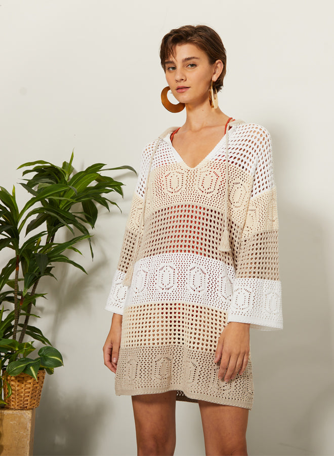 Autumn Cashmere Mesh Cover Up Dress in Sand Dollar Combo