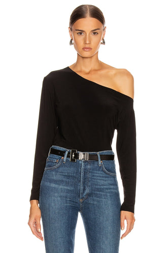 Norma Kamali Long Sleeve Drop Shoulder Top in Black