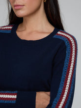 Load image into Gallery viewer, Autumn Cashmere Jersey Crew with Chunky Racing Stripes in Navy Combo
