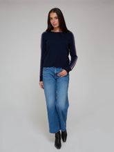 Load image into Gallery viewer, Autumn Cashmere Jersey Crew with Chunky Racing Stripes in Navy Combo
