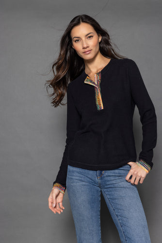 Lisa Todd Double Track Henley Sweater in Black