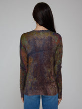Load image into Gallery viewer, Autumn Cashmere Sheer Rust Print Raw Edge Crew in Navy Combo
