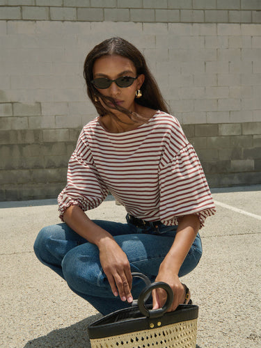 Nation Sandra Boatneck Top in Sable Stripe