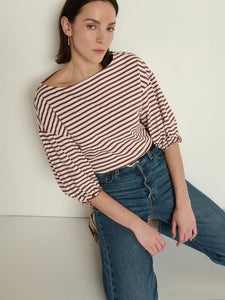 Nation Sandra Boatneck Top in Sable Stripe