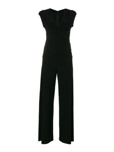 Norma Kamali Sleeveless V-Neck Shirred Waist Jumpsuit in Black