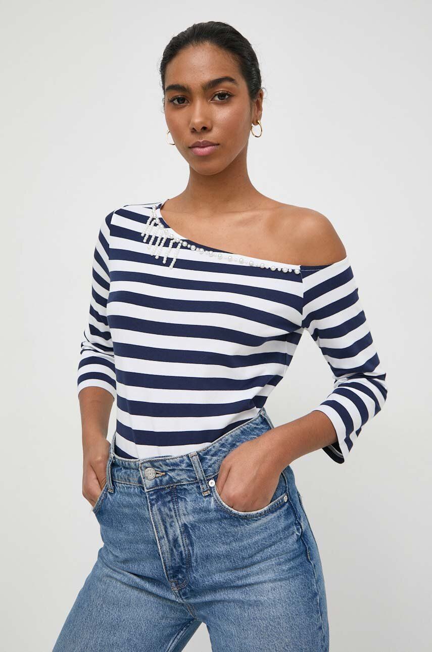 LIU JO Off The Shoulder Striped Top in Navy/White