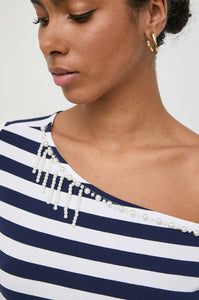 LIU JO Off The Shoulder Striped Top in Navy/White