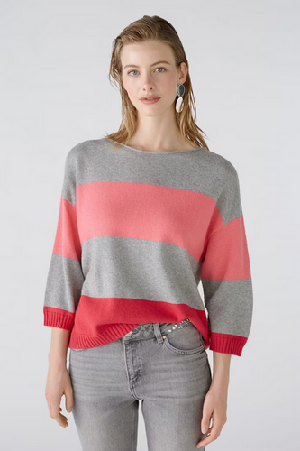 Oui Cotton Blend Sweater in Grey/Pink