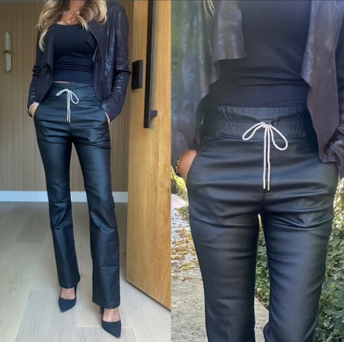 Bevy Flog Loren Black Vegan Leather Pant with Crystal Tie