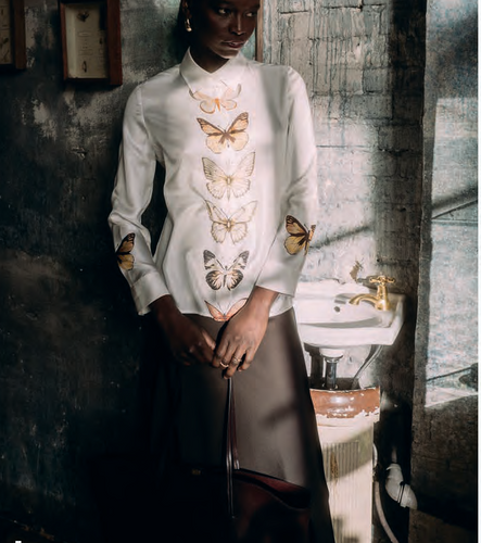 Herzen's Angelegenheit Butterfly Silk Blouse in Cream