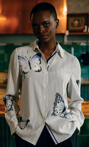 Herzen's Angelegenheit Pinstripe Butterfly Blouse in Blue