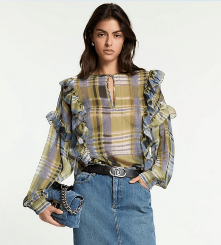 LIU JO Ruffle blouse in Brushed Check