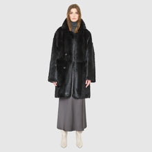 Load image into Gallery viewer, HiSO August Reversible Shearling Coat in Jet Black
