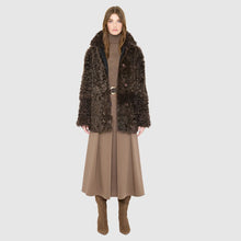 Load image into Gallery viewer, Woman wearing a brown fur-trimmed coat on a white background
