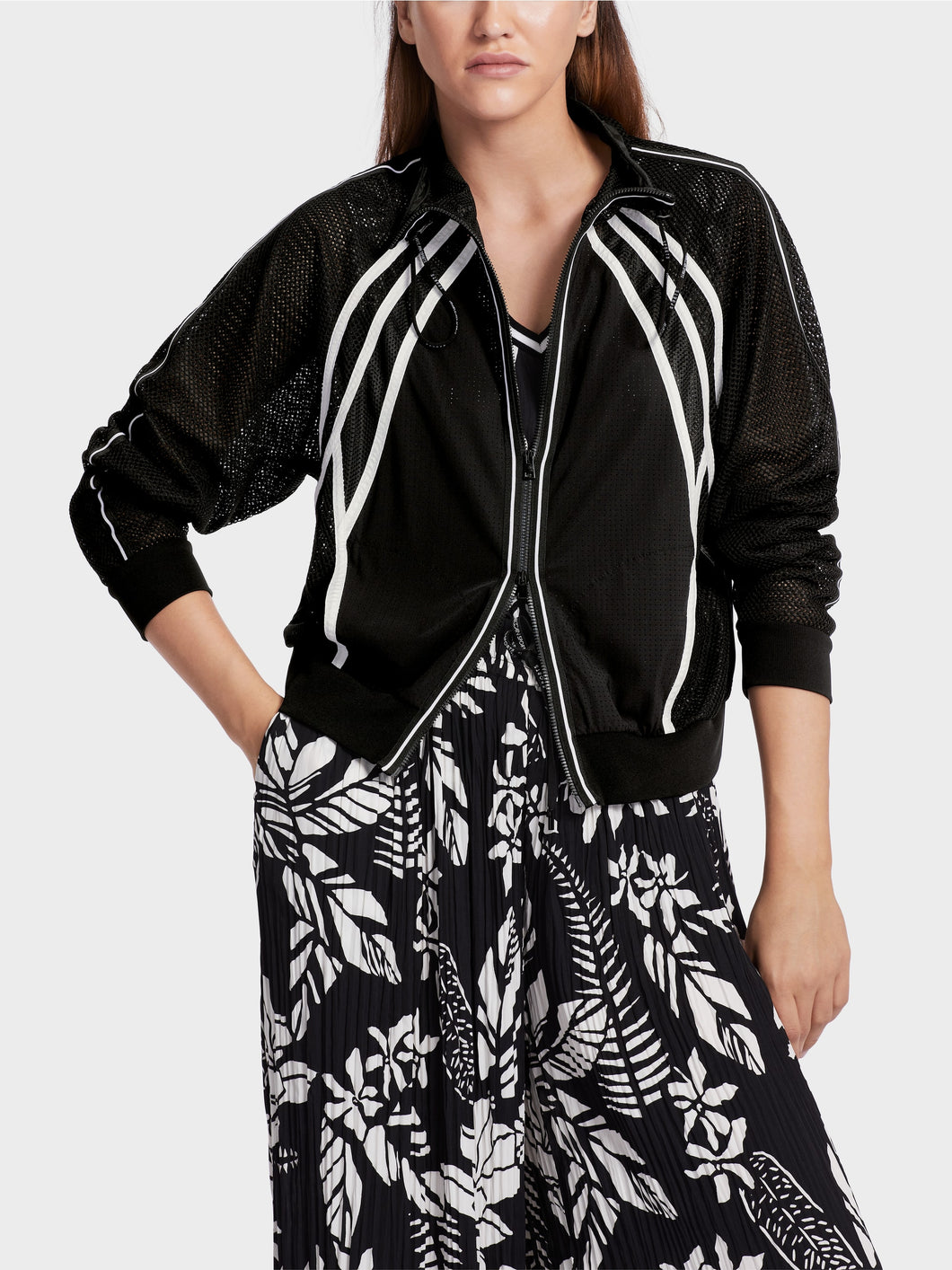 Marc Cain  Zip-Up Mesh Jacket in Black & White