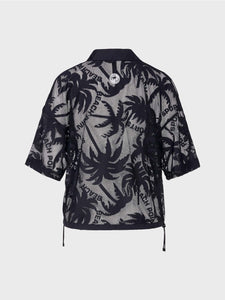 Marc Cain Mesh Palm Tree Print Polo Shirt in Midnight Blue