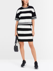 Marc Cain Short Sleeve Stripe Sweater in Black/White