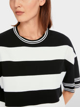 Load image into Gallery viewer, Marc Cain Short Sleeve Stripe Sweater in Black/White
