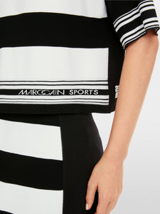 Marc Cain Short Sleeve Stripe Sweater in Black/White