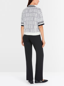 Marc Cain Zip Polo Sweater in White/Black