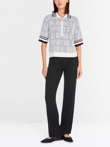 Marc Cain Zip Polo Sweater in White/Black