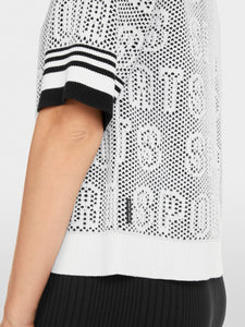 Marc Cain Zip Polo Sweater in White/Black